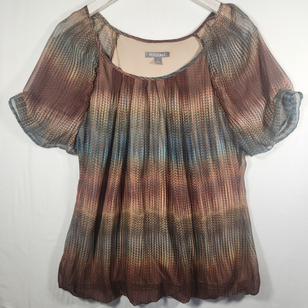 Women's Multicolor Metallic Pleated Scoop Neck Top